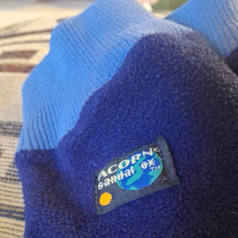 Acorn Sandal Sock Navy and Light Blue Fleece Socks Logo Patch